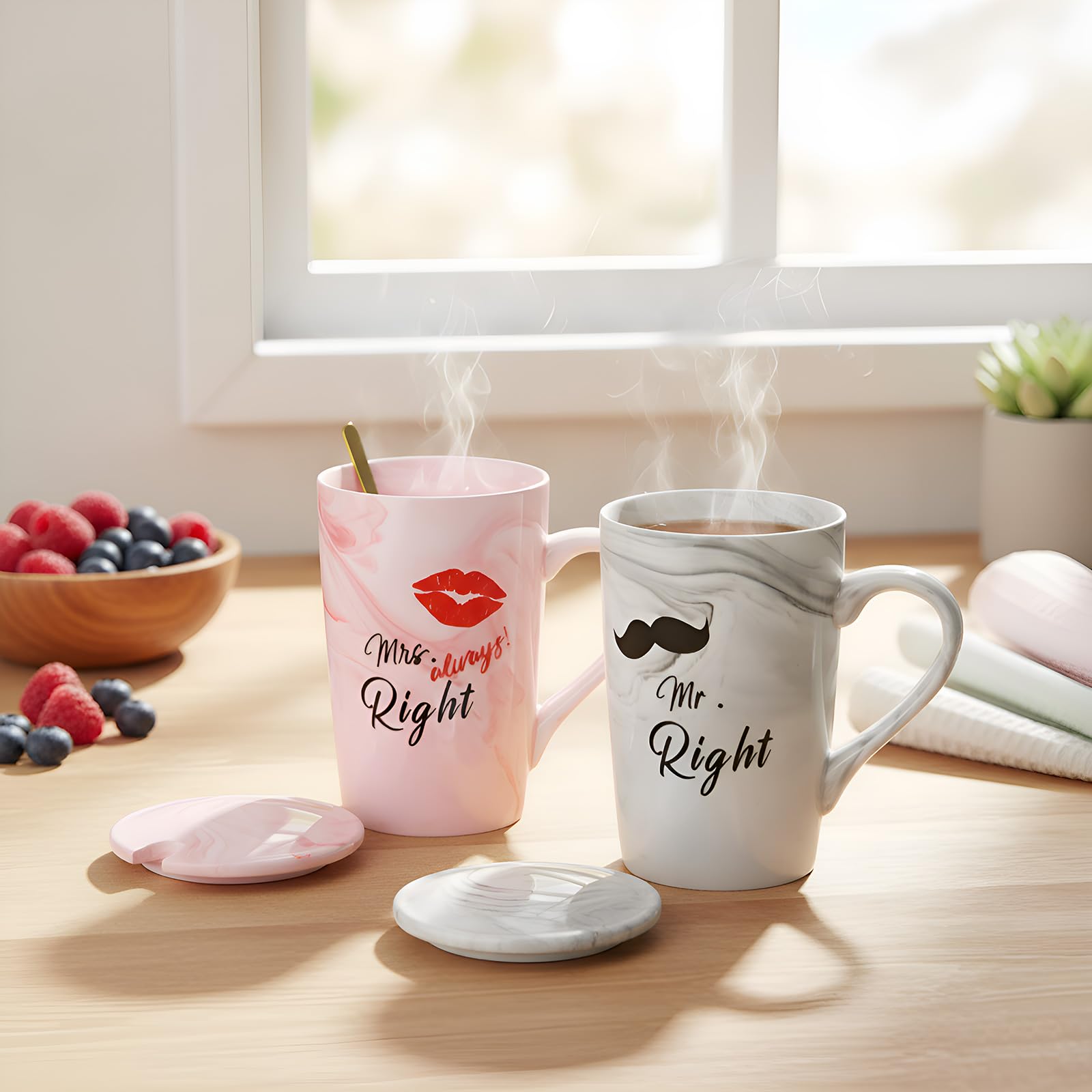 Regali per donne, set da 2 tazze da caffè/bacianti, in ceramica, per coppia di sposi, regalo di San Valentino, matrimonio, fidanzamento, doccia nuziale e sposo