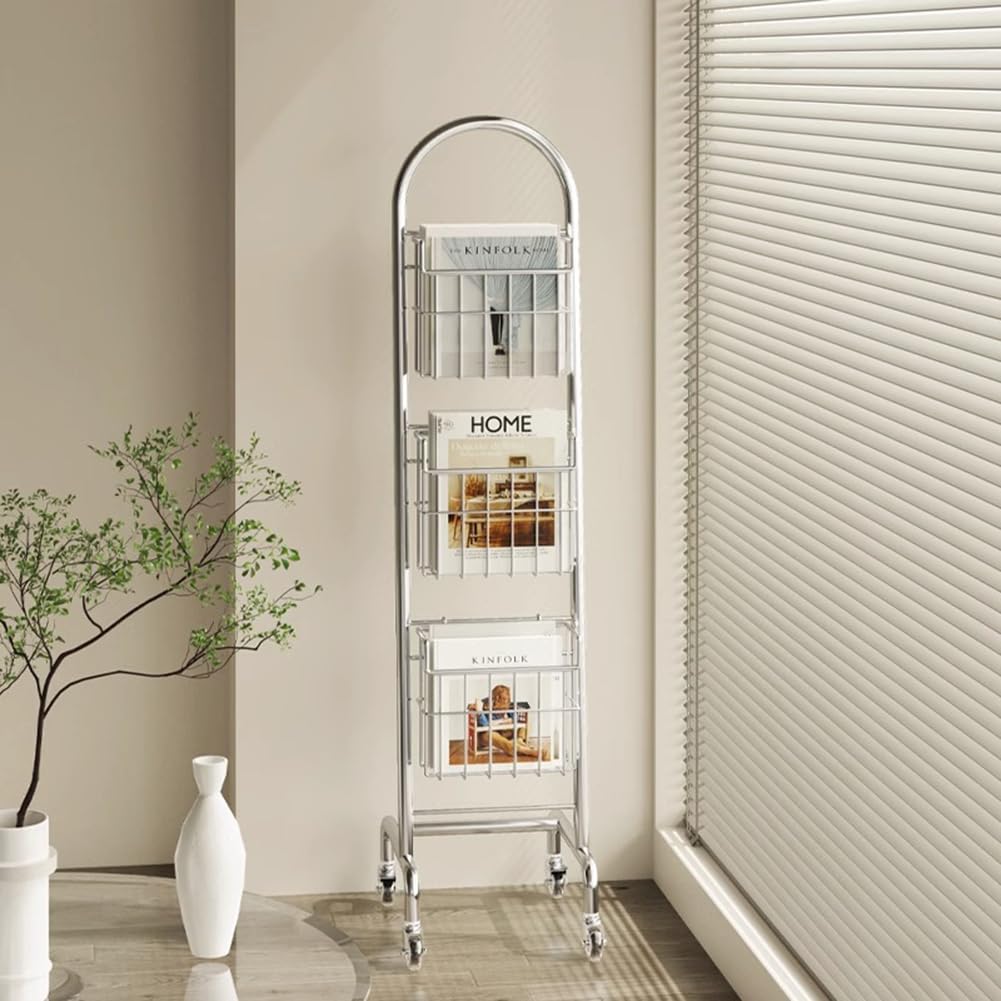 Amazon｜PonyLes マガジンラック スリム 3段 キャスター付き スチール