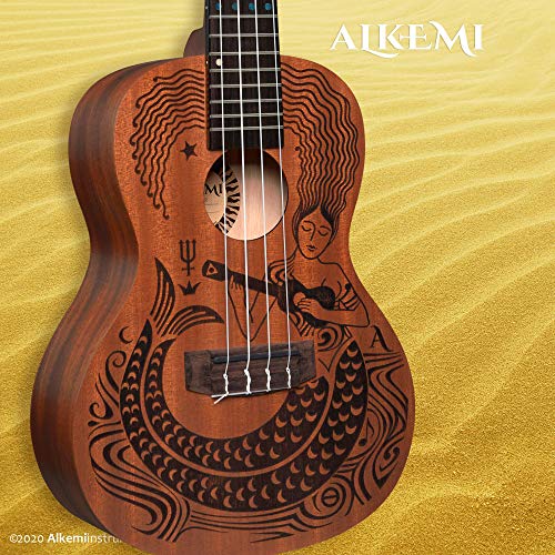 Alkemi-Concert-Ukulele-23-Etched-Mermaid-All-Mahogany-with-Gigbag