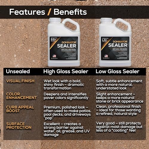 Image of DOMINATOR SG+ Clear Acrylic Sealer 2.5 Gal | High Gloss Paver Sealer | Wet Look, Color Enhancing | Professional Grade | Concrete Pavers and Decorative Concrete | Fast Dry | Driveway, Patio and More