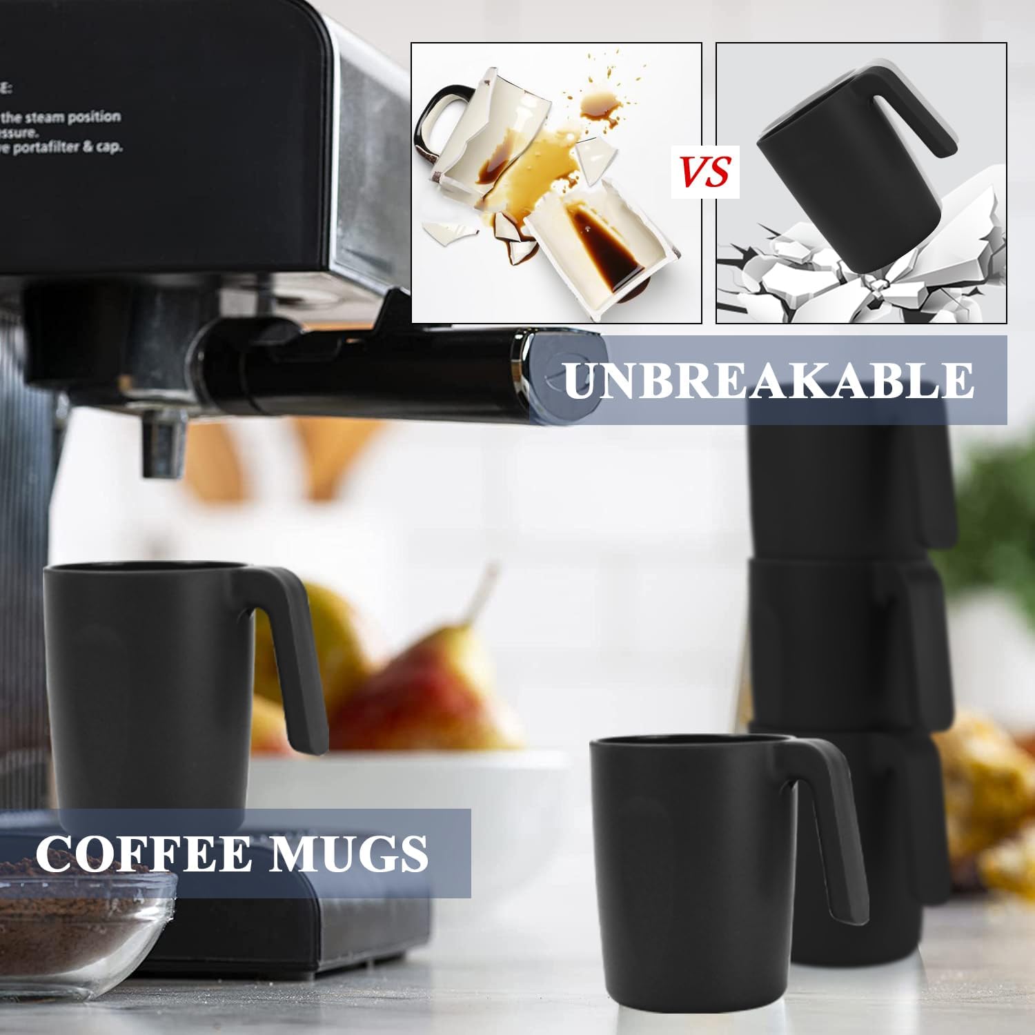 Homienly Unbreakable Coffee Mug Set - 6 Wheat Straw Reusable Cups | Dishwasher Safe Drinking Glasses | Alternative to Plastic Mugs & Glass Cups 16 oz for Camping, Kitchen (Black) - Image 4