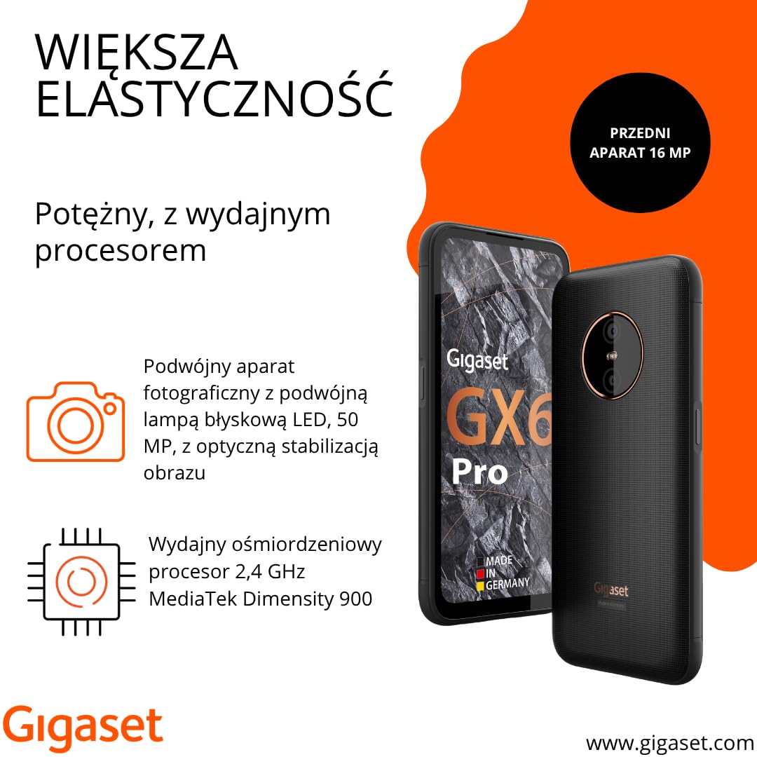 Smartfon Gigaset GX6 Pro wzmocniony, 5G, IP68, Tytanowy | FHD+ 6,6-calowy ekran, okulary Gorilla, MIL-STD-810H, 128GB+8GB RAM, 50MP