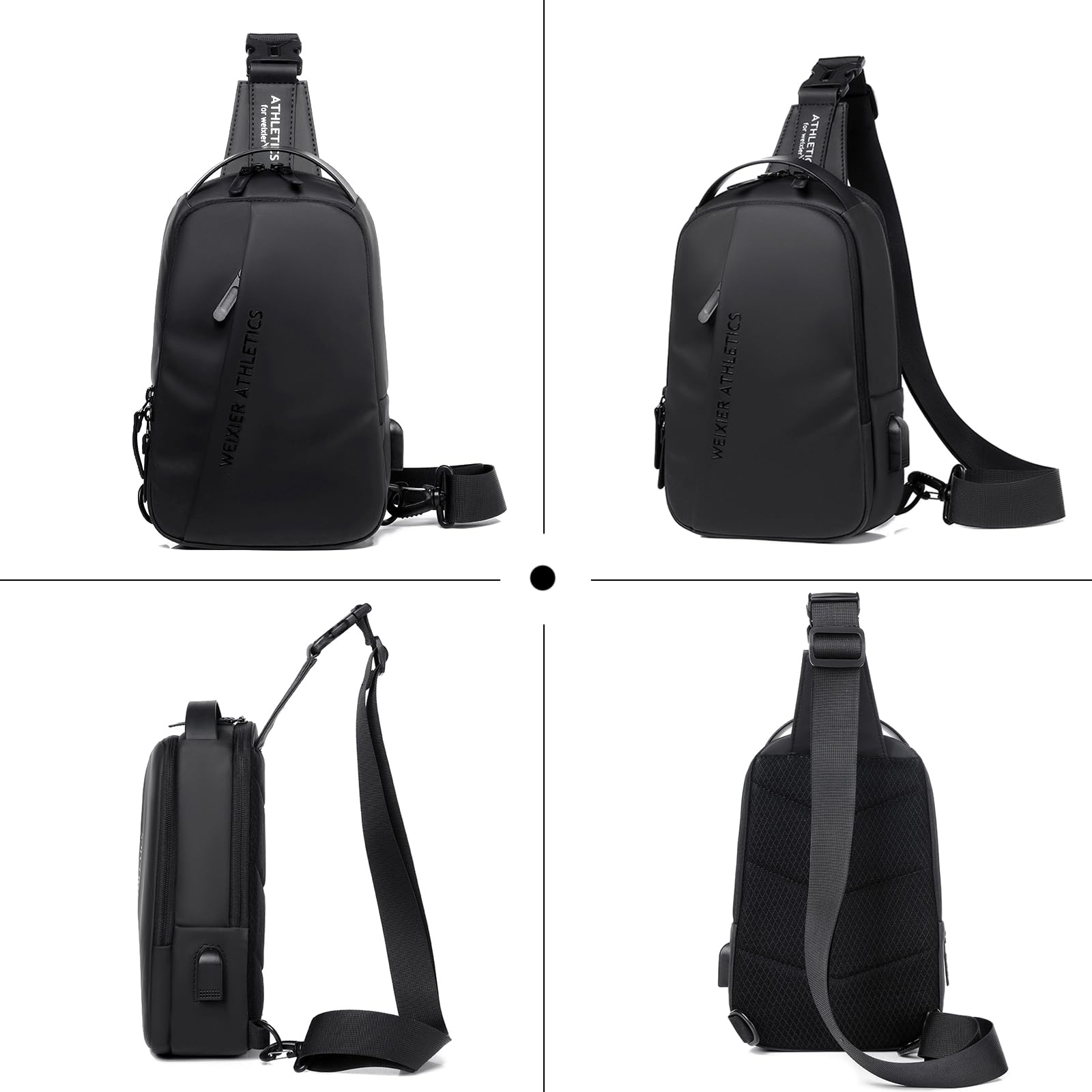 FANDARE Bandolera Hombre Bolsa Cruzada con Puerto de Carga USB Nailon Negro