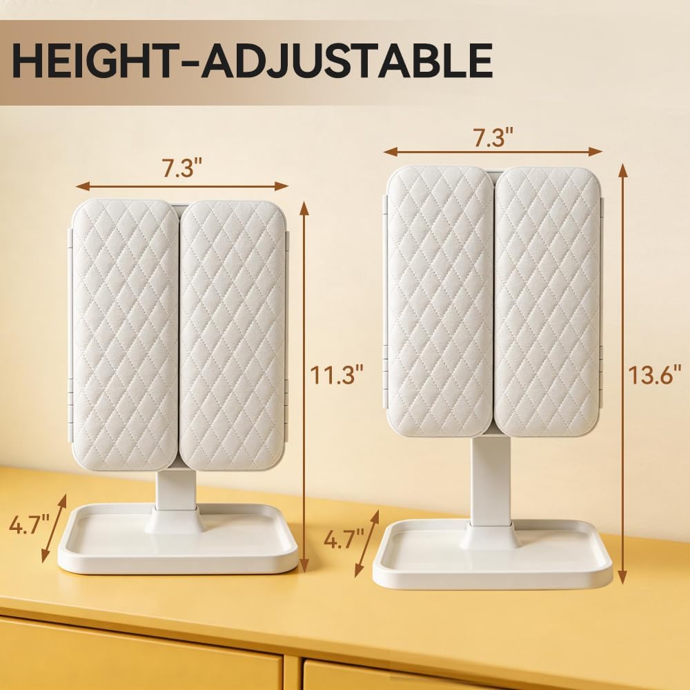 Vanity Mirror with Lights, Makeup Mirror with Magnification, Type-C Charging, 3-Color Stepless Dimming LED, Height Adjustable & Swivel, for Home, Travel, Gift