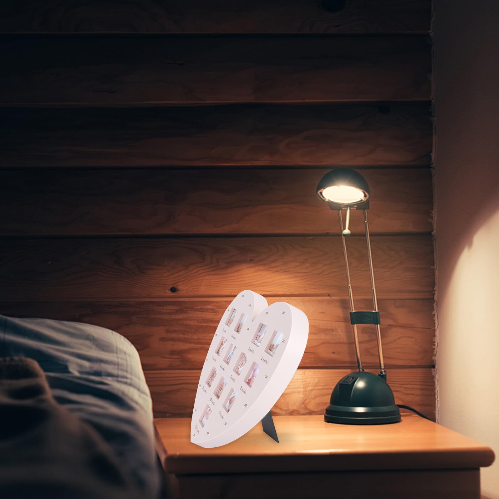 YARNOW Marco de Fotos de Crecimiento para Ñiño en Forma de Corazón con Luz LED Tamaño 335X32 CM para 12 Meses de Recuerdos del Primer Año Decoración para Habitación Infantil