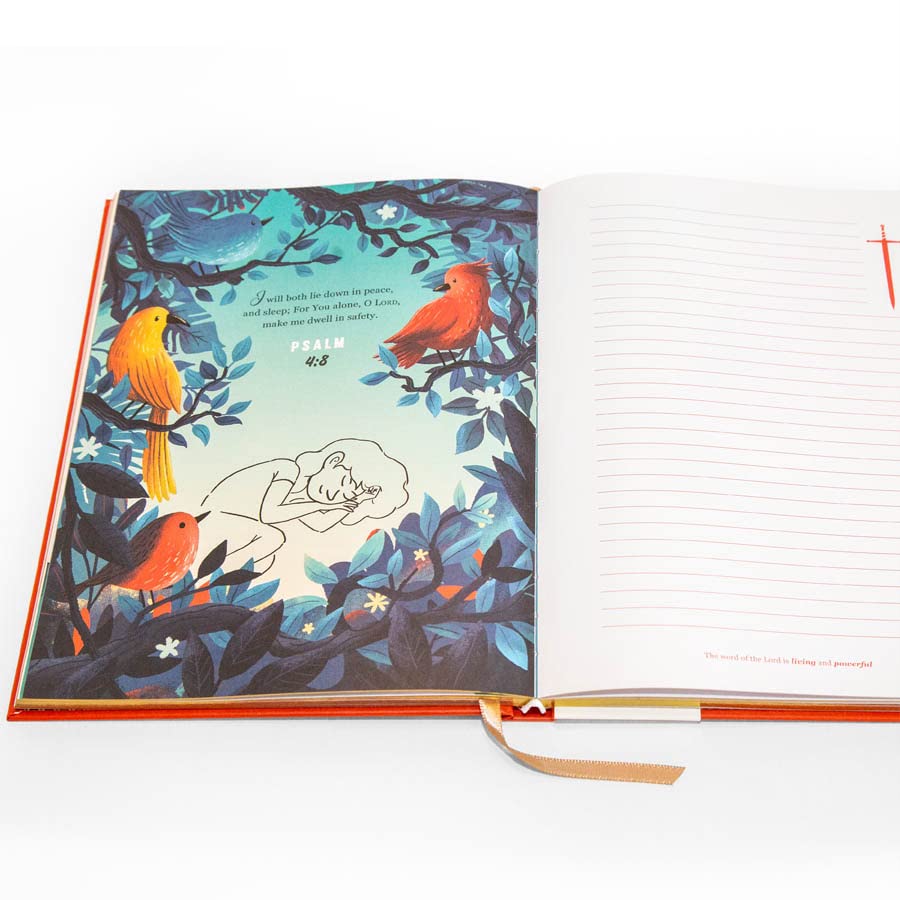 Living and Powerful Unique - Illustrated lined Journal with 45 illustrated pages, Orange and Gold, 18cm x 24cm Large Luxury Journal - Image 3
