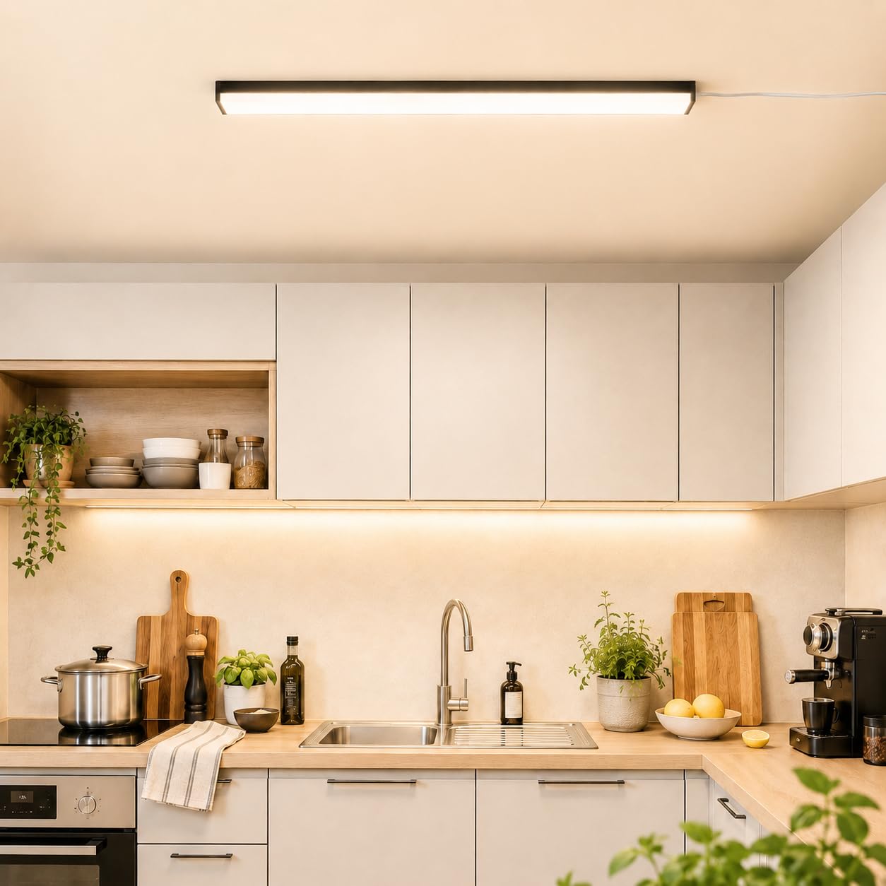 BrightFly Lampada a LED per ambienti umidi, 30 W, striscia luminosa a LED da 1,2 m, 4 pezzi, luce bianca fredda super luminosa, 6500 K, con spina europea, ideale per garage, cantina, officina