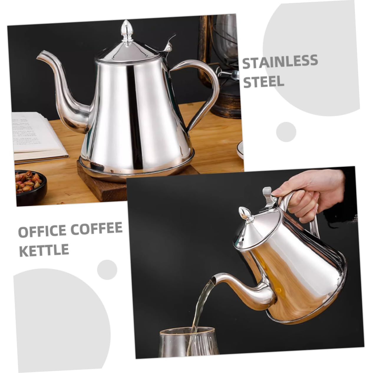 Schwanenhalskessel aus Edelstahl Kaffeekännchen mit Langem Ausguss Wasserkocher für Büro und Zuhause Teekanne mit Hitzebeständigem Griff Praktisches Kaffeezubehör