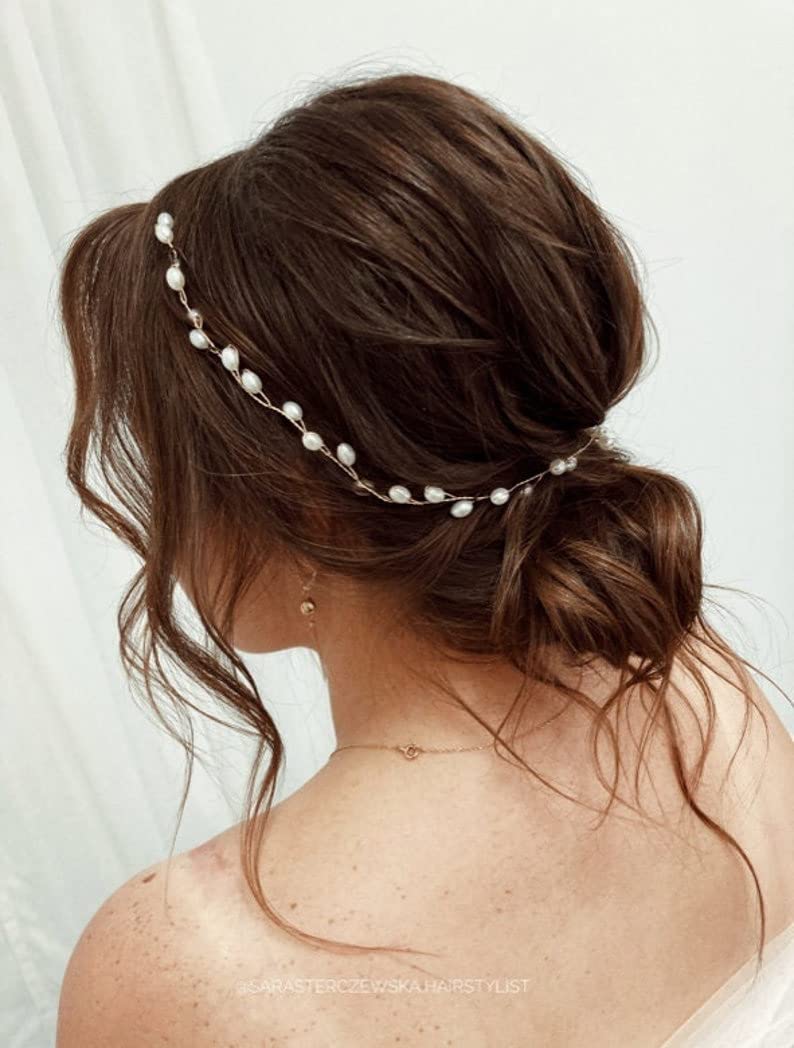 Catery Bridal Headbands Pearl Hair Vine Wedding Headpiece Bride Head Band Accessories for Women and Girls (Sliver) - Image 5
