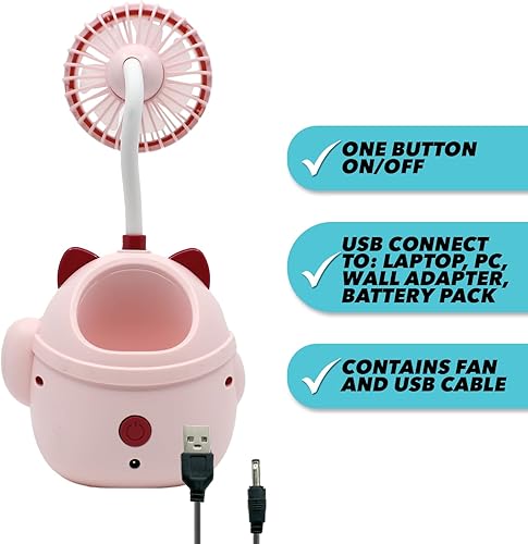 Miniatura 9 de Bonito ventilador de mesa rosa de animales USB-C, divertidos accesorios de escritorio de oficina, ventiladores de escritorio pequeños y silenciosos,