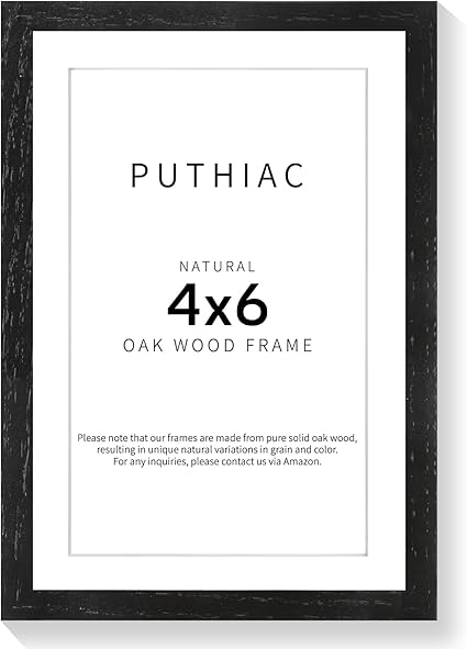 puthiac 4x6 Oak Wood Picture Frame - 4"x6" Photo Frame, 4x6 Picture Frame Wood, Natural Solid Wooden Picture Frames for Wall Art Photo and Prints(1 Pack, Black)