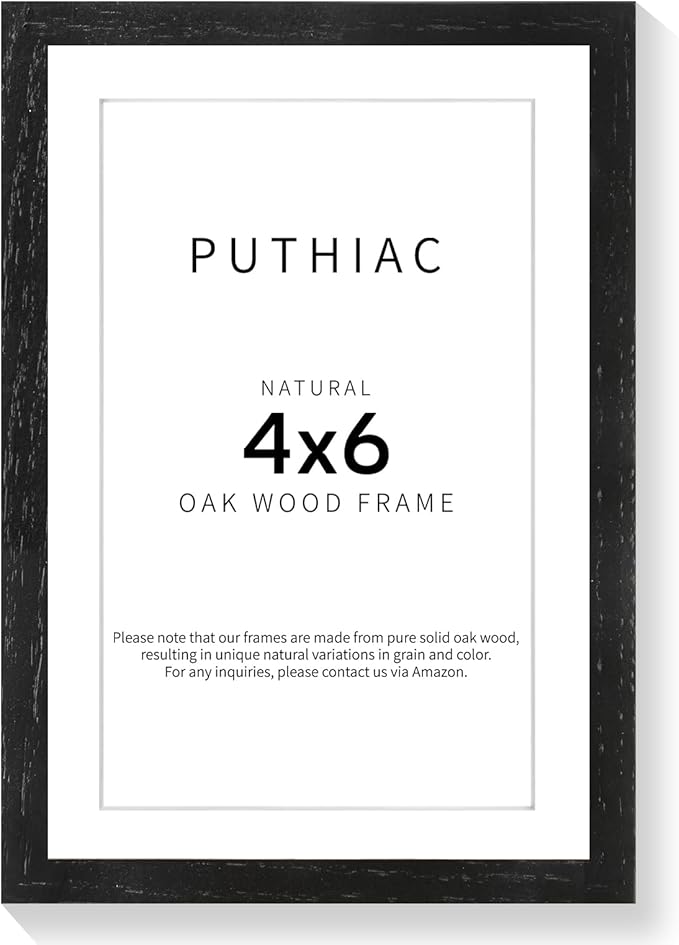 puthiac 4x6 Oak Wood Picture Frame - 4"x6" Photo Frame, 4x6 Picture Frame Wood, Natural Solid Wooden Picture Frames for Wall Art Photo and Prints(1 Pack, Black)