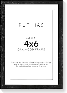 puthiac 4x6 Oak Wood Picture Frame - 4"x6" Photo Frame, 4x6 Picture Frame Wood, Natural Solid Wooden Picture Frames for Wall Art Photo and Prints(1 Pack, Black)