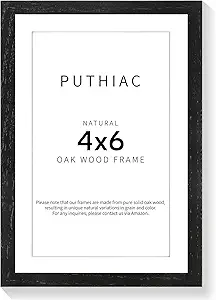 puthiac 4x6 Oak Wood Picture Frame - 4"x6" Photo Frame, 4x6 Picture Frame Wood, Natural Solid Wooden Picture Frames for Wall Art Photo and Prints(1 Pack, Black)