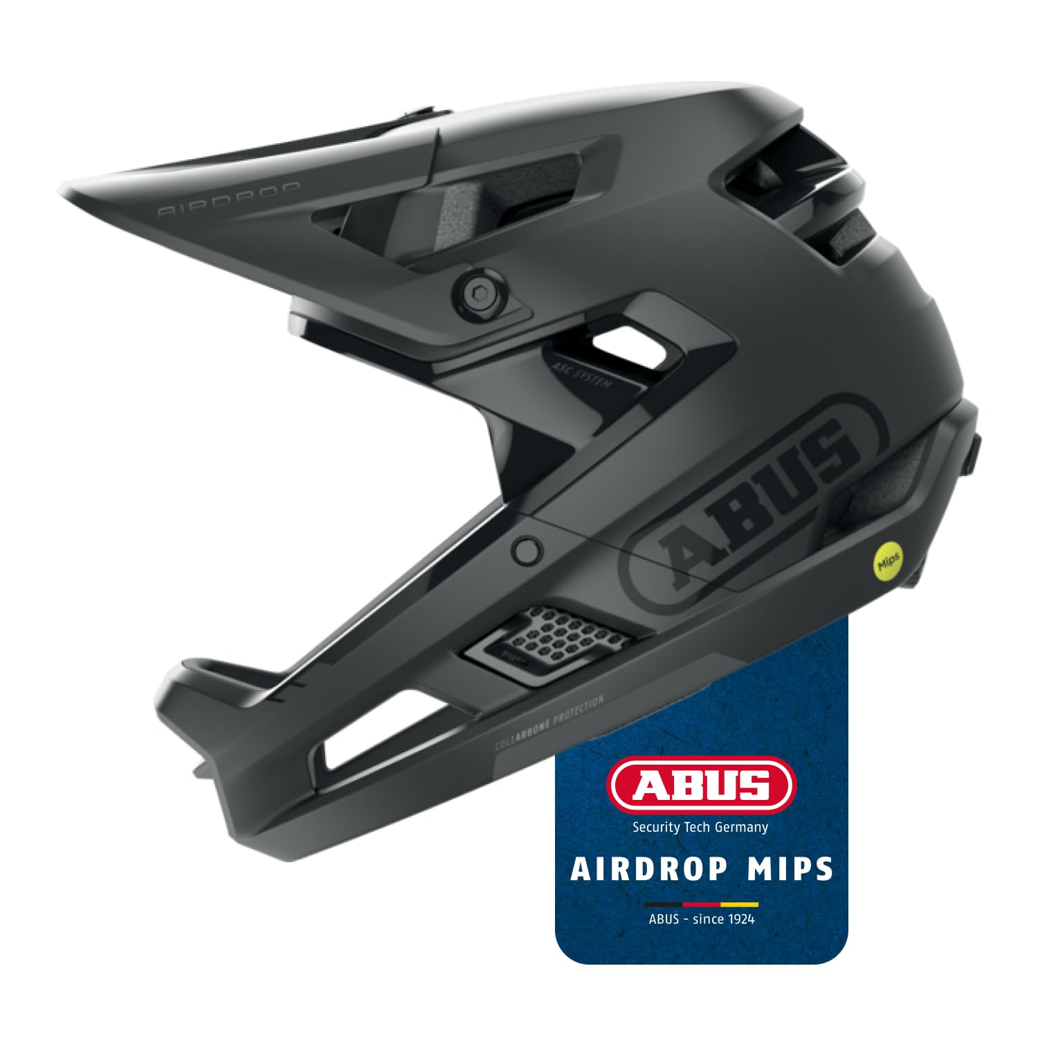 ABUS Casque Intégral AirDrop MIPS, Noir, Taille L/XL | Casque vélo avec protection menton, système de réglage, canaux acoustiques, 17 aérations