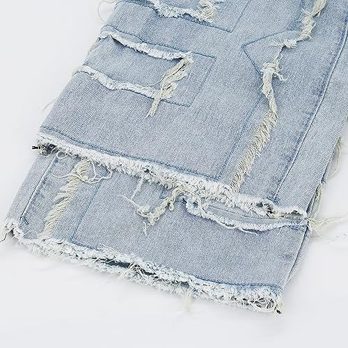 Stacked Jeans Mens Ripped Jeans Distressed Patchwork Straight Leg Y2k Skinny Denim Pants Hip Hop Slim Fit Trousers4