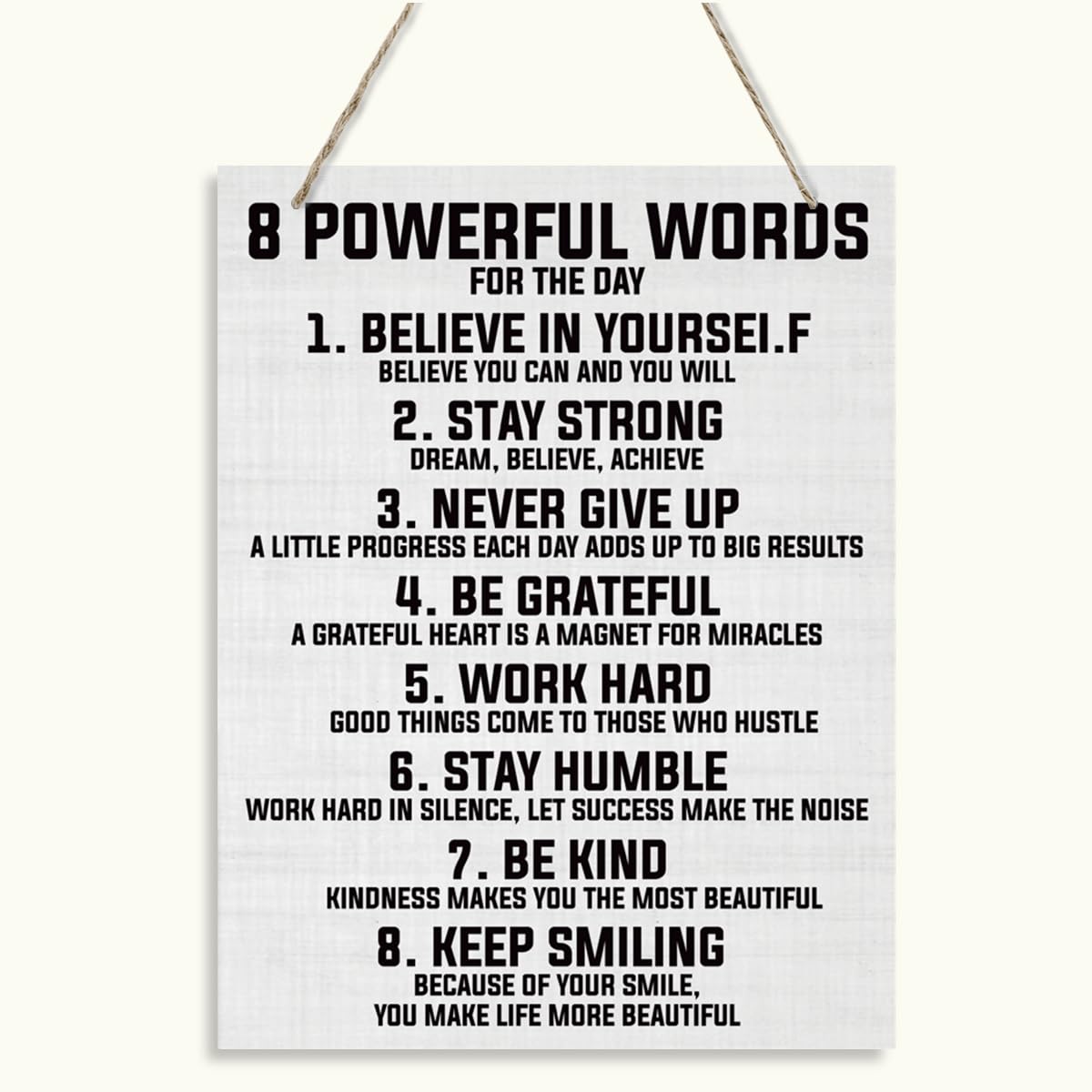 Inspirational Wood Sign, Hanging Wooden Plaques Decor, 8 Powerful Words Sign, Motivational Wall Art Print, Inspirational Home Classroom Gym Decor, Great Leaders