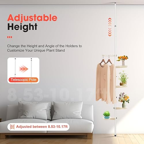 Miniatura 2 de Soporte de planta interior de 7 capas de altura ajustable, poste de tensión de resorte, soporte libre de metal, estante de exhibición de flores de