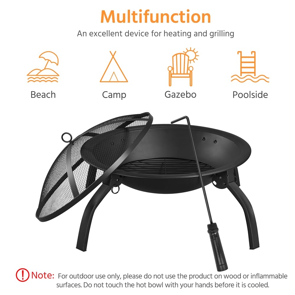 Yaheetech Brasero Exterior para Jardín Portátil y Plegable Chimenea para Carbon con Atizador Bolsa Transporte para Hogueras Terraza Camping al Aire Libre 54x38,5cm Redondo Metal Negro