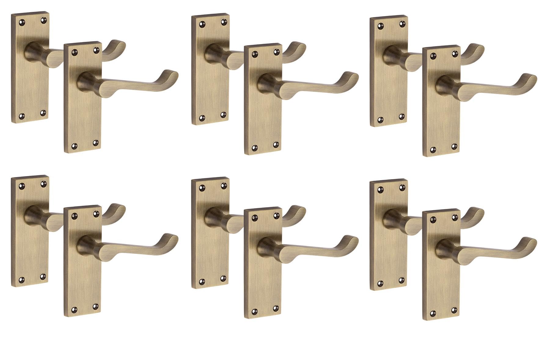 Golden Grace Antique Brass 6 Pairs Victorian Scroll Latch Handle Antqiue Brass Finish 120 X 40Mm