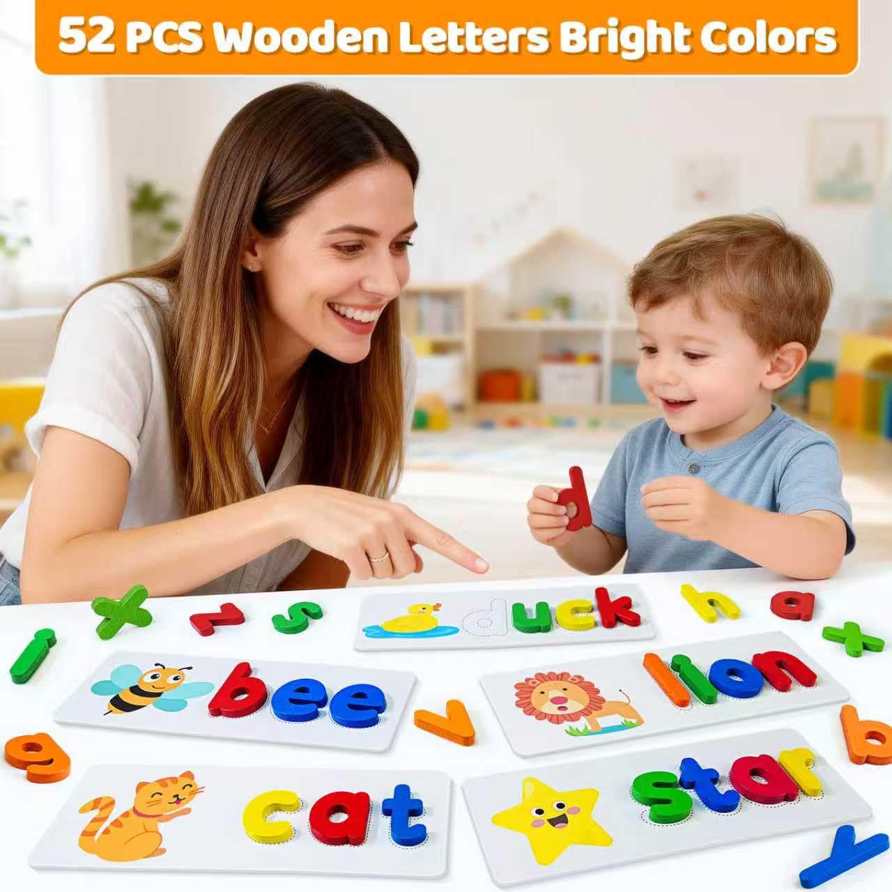 BEESTECH Alphabet ABC Learning Educational Toys for 2 3 4 5 Years Old Boys Girls, Wooden Puzzle Flash Cards Preschool Activity Letter Matching Games for Kids Toddlers