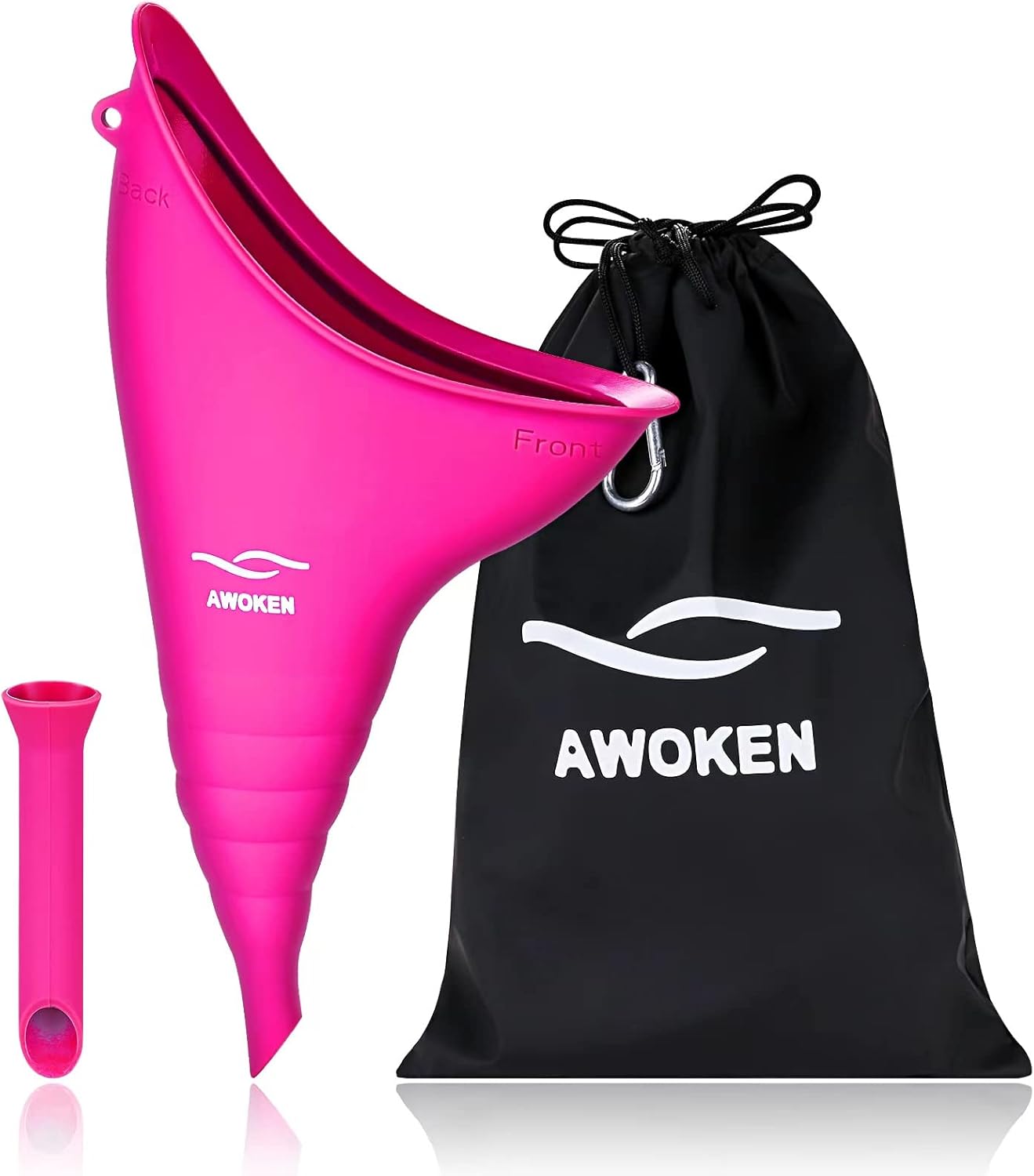 AWOKEN Female Urination Device, Reusable Silicone Female Urinal for Women Standing Up Pee Funnel, Female Urinal with Drawstring Bags for Travel and Outdoor Camping (Black) : Sports & Outdoors