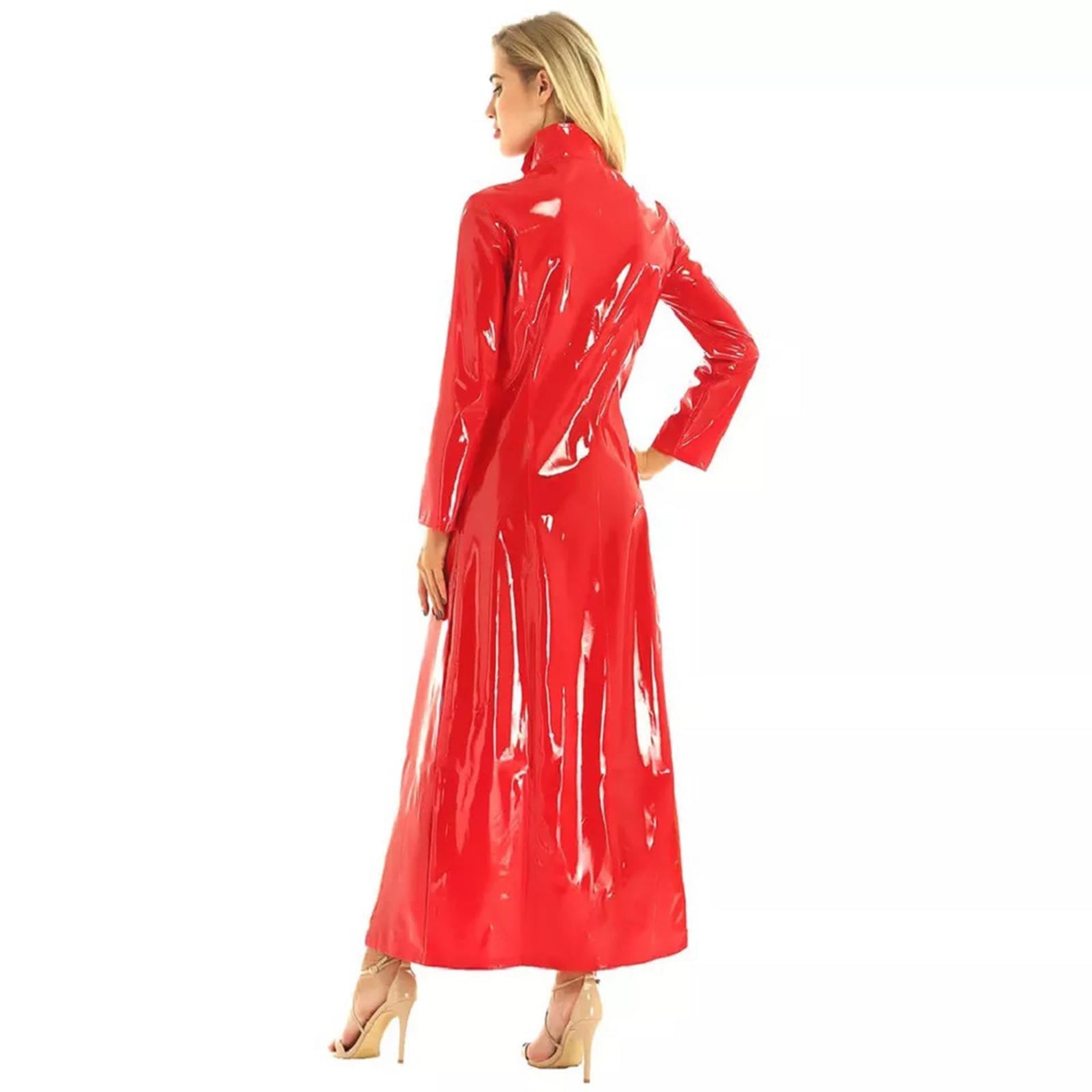 Trench Coat da Donna in Pelle PVC con Cerniera Cappotto Lungo in PVC Clubwear Body Body Sexy con Cerniera