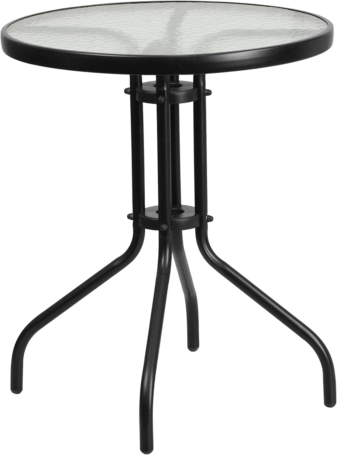Flash Furniture Lila 23.75'' Round Glass Metal Table with 2 Black Rattan Stack Chairs