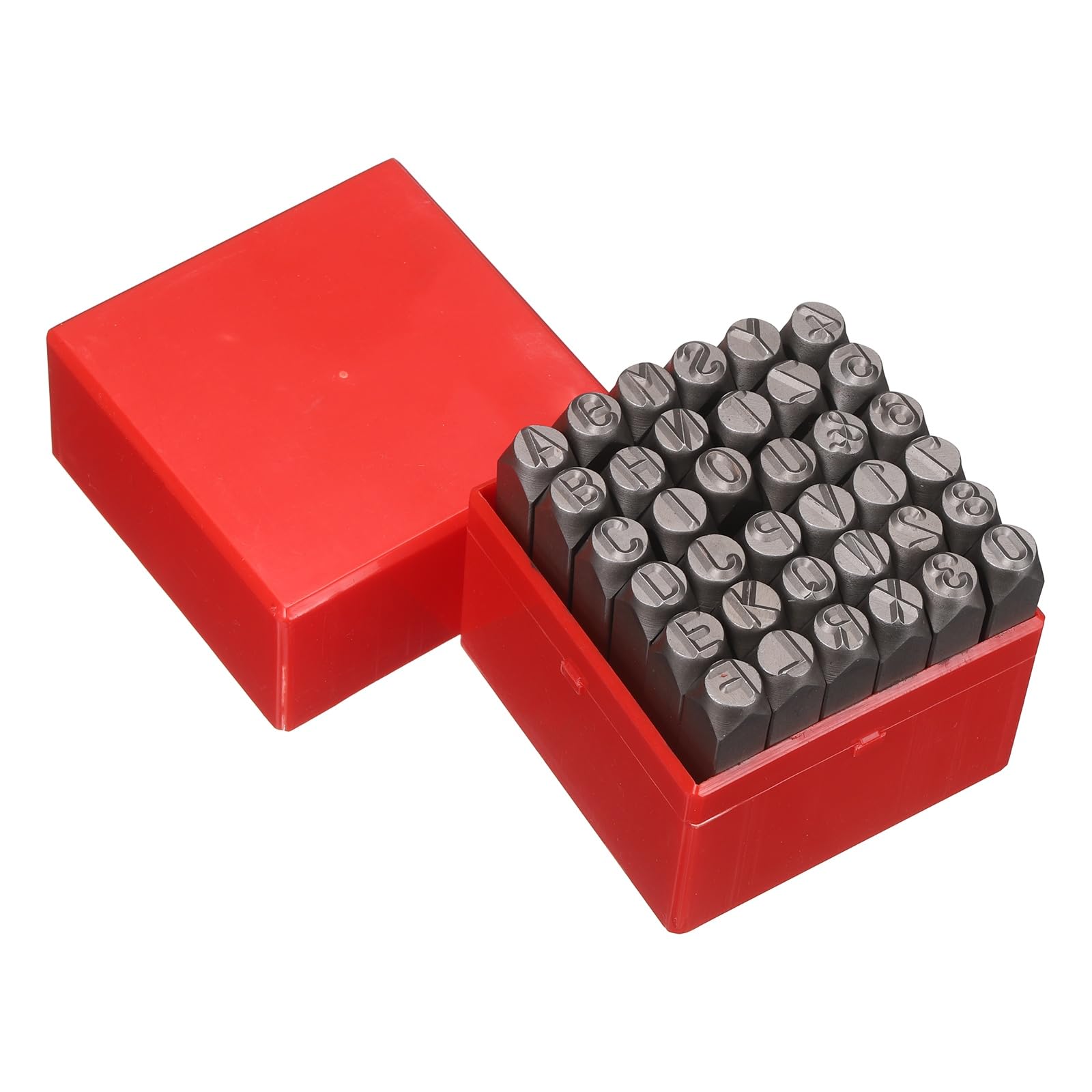 QUARKZMAN 36 Stück Metall Buchstabenstempel 25/64" 10mm 40Cr Großbuchstaben Und Zahlenstempel Set Handstempel Prägestempel Set Mit Aufbewahrungsbox
