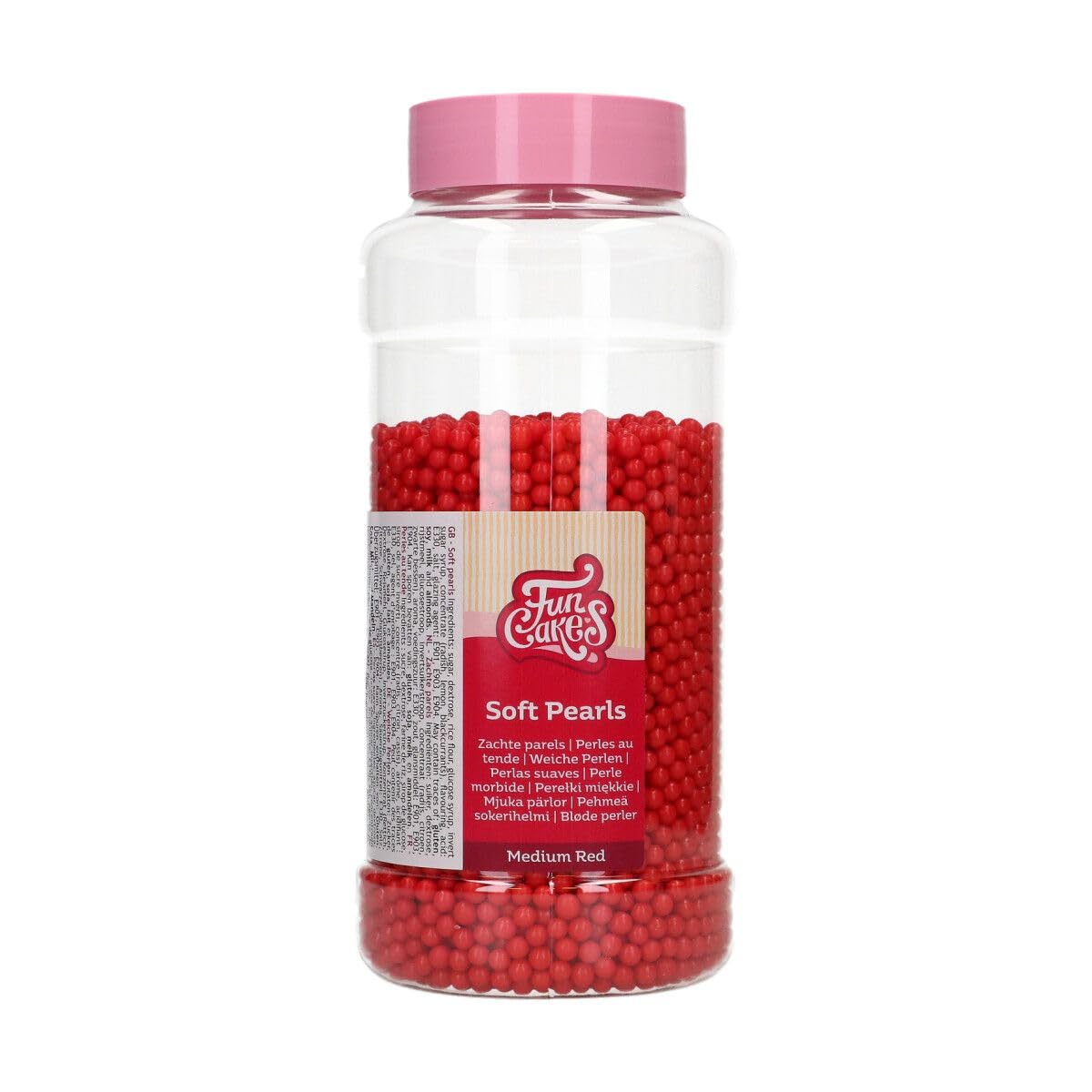 FunCakes Soft Pearls Medium Red: Cake Sprinkles, Great Taste, Perfect for Cake Decorating, Edible Soft Sugar Pearls. 500 g.
