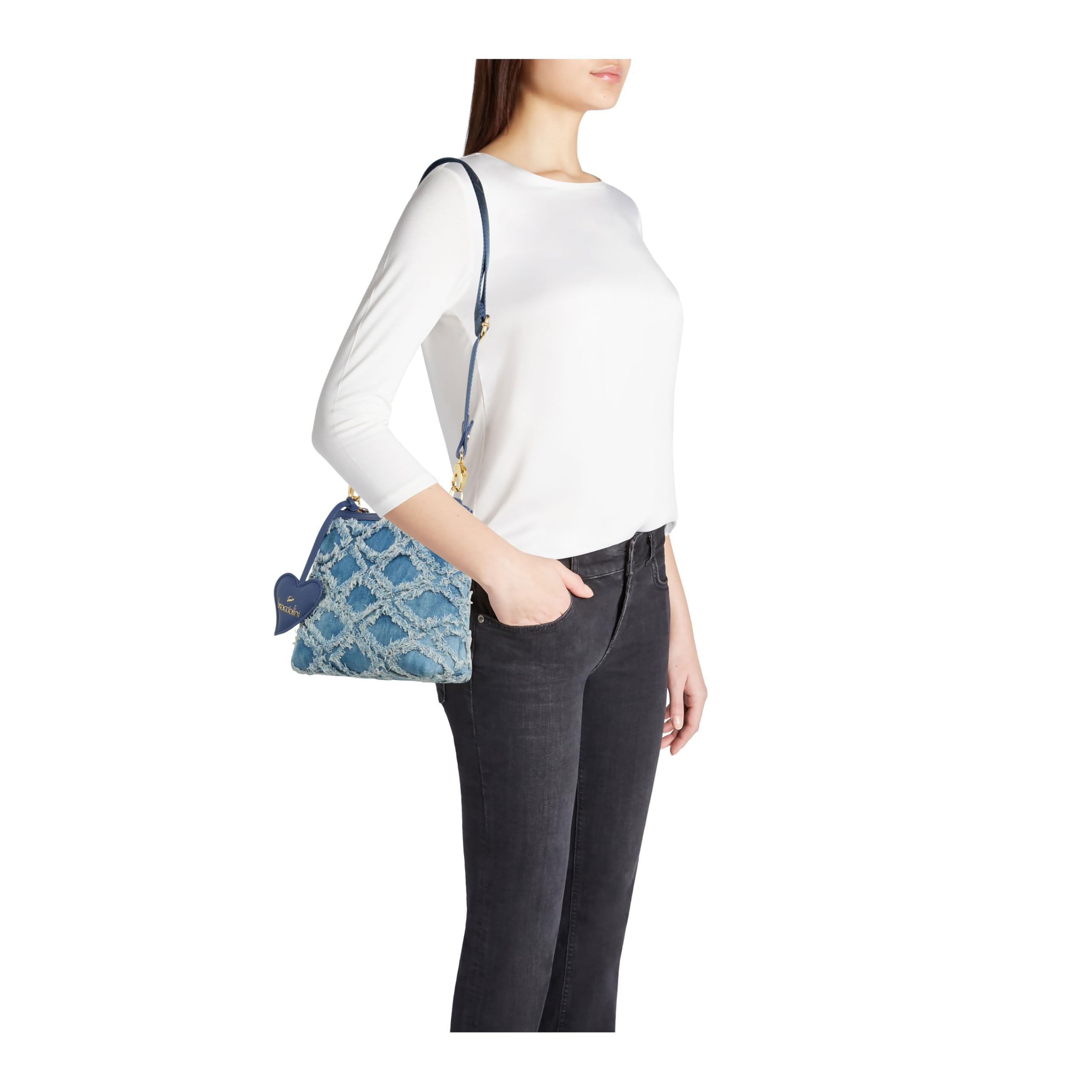 Braccialini Borsa a Tracolla Donna Jinny Jeans in Denim con Cuore