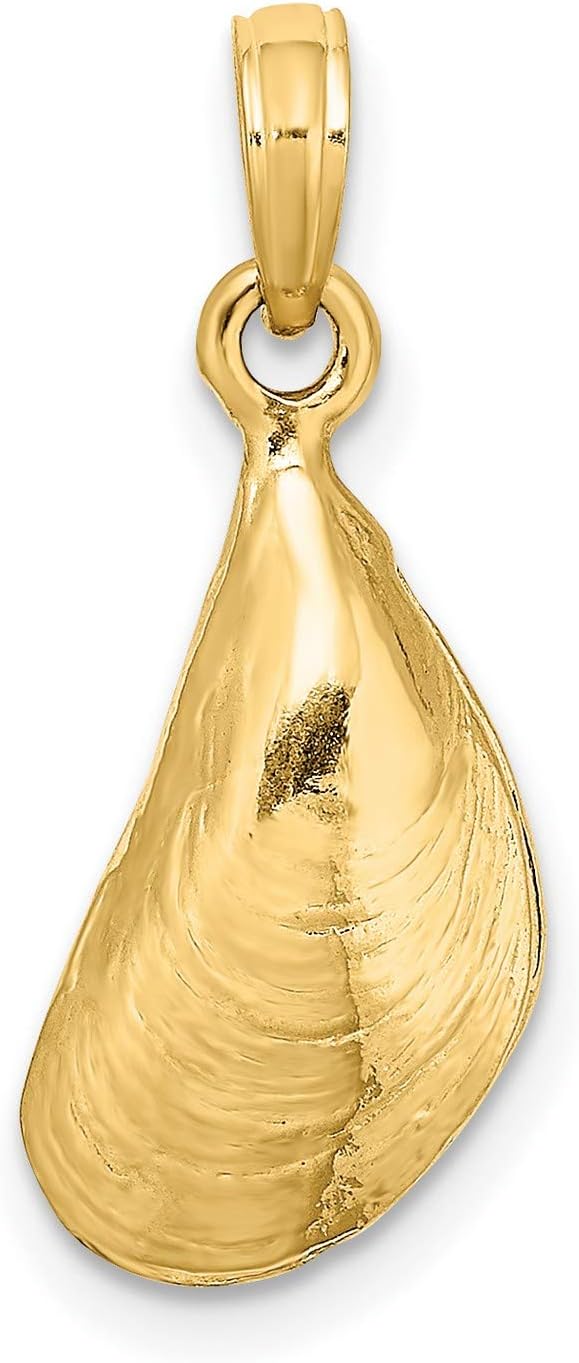 14k Yellow Gold Mussel Shell Pendant for Women, Realistic Ocean Inspired Design, Coastal Style Charm for Necklaces or Bracelets, Nautical Jewelry Piece, Solid Marine Life Sea Accessory 16 mm x 8 mm