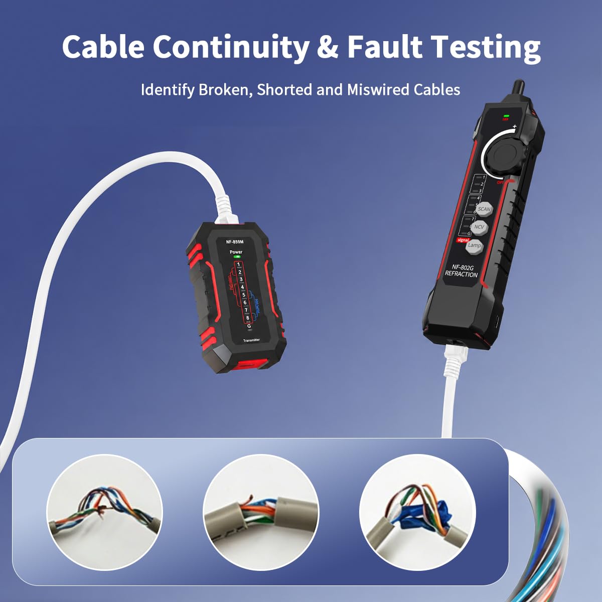 NF-802MG Tester per cavi di rete con POE/Cat5/Cat5e/Cat6/Cat6a CAT3 Linea telefonica RJ11 RJ45 Ethernet LAN Cavo telefonico Finder con funzione toner (nuova versione 2025)