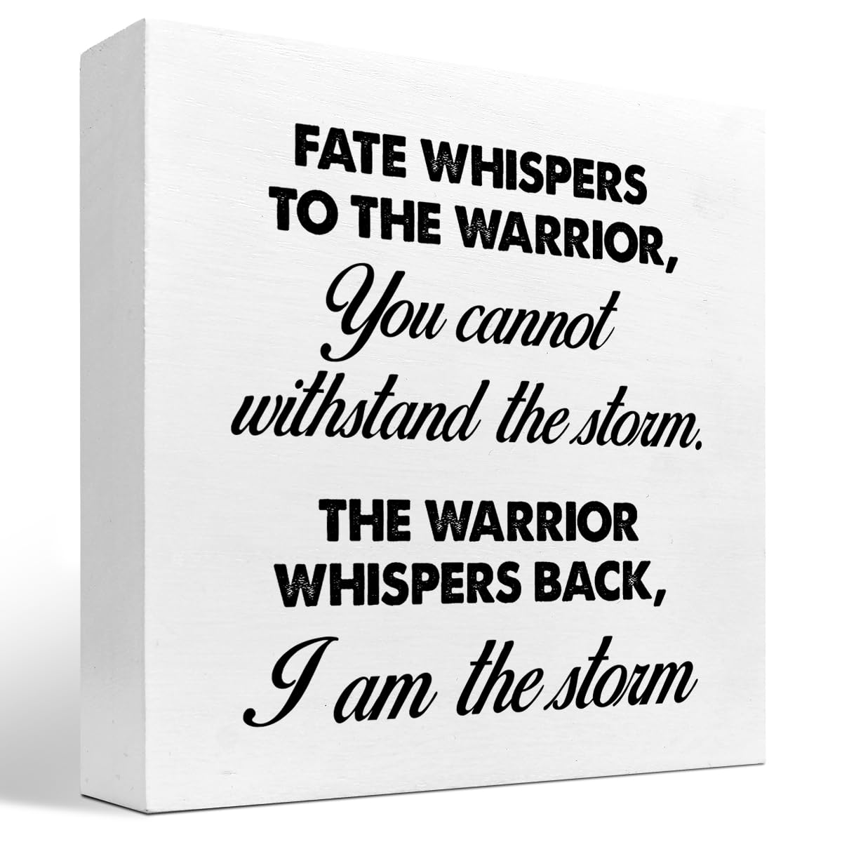 Motivational Wood Box Sign,Fate Whispers to The Warrior Inspirational Wooden Block Sign for Home Bedroom Farmhouse Wall Shelf Table Decor