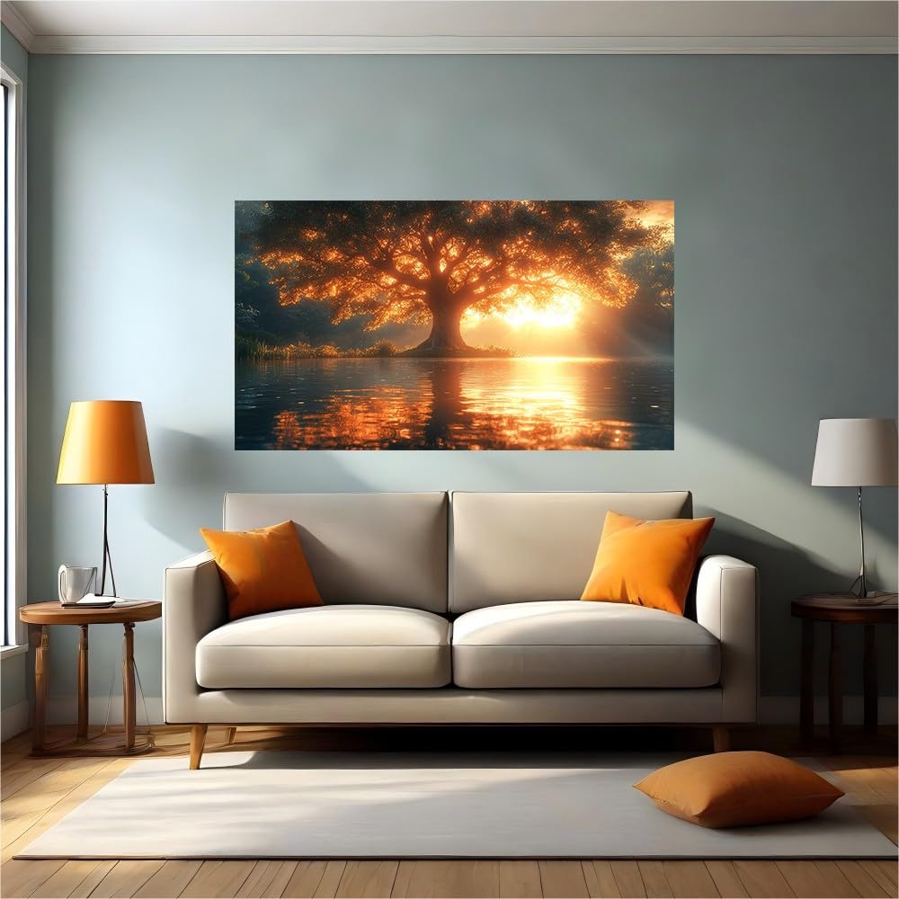 Vinilo pared árbol atardecer autoadhesivo extraíble lavable para hogar