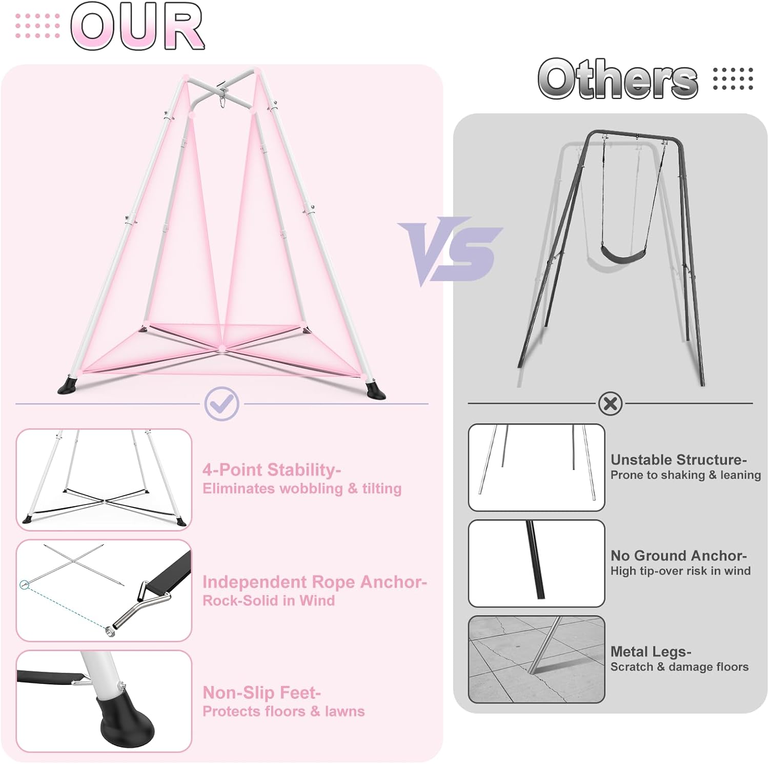 Swing Stand with Sensory Swing, Swing Frame with Pod Swing, X-Shaped Swing Set, Metal Swing Chiar with Stand for Adults Indoor and Outdoor 330LBS (Light Pink Gradient)