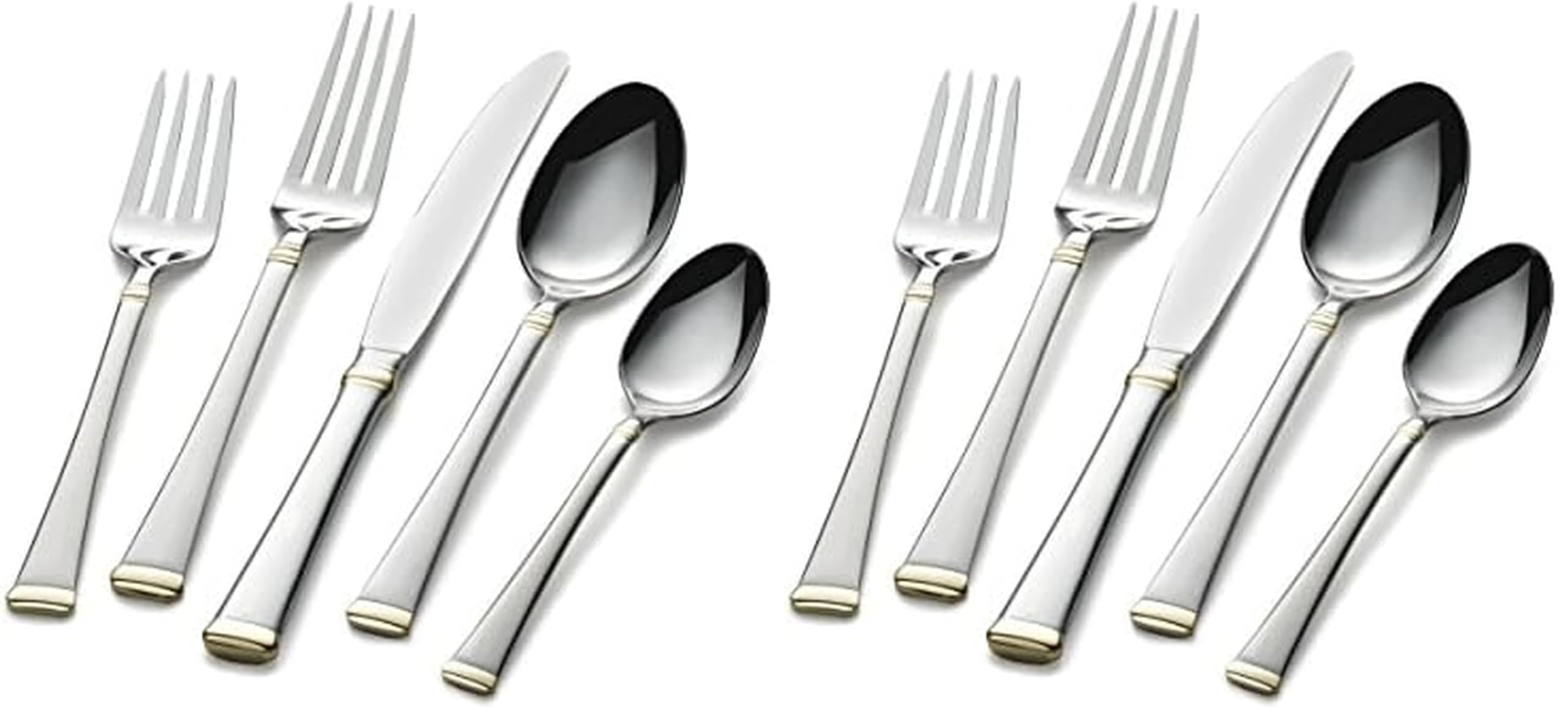 Mikasa Harmony 65-Piece Flatware Set for 12, 18/10 Stainless Steel Silverware with Gold Accent Handles, Service for 12 with Serving Utensils, Dishwasher Safe (Pack of 2)