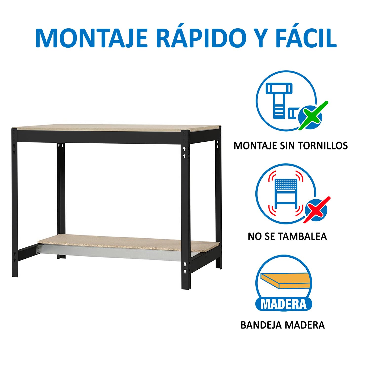 SimonRack Banco de Trabajo Taller, Capacidad Carga 600 kg, 842x1210x910 mm, Mesa de Trabajo, Antracita/Madera - BT0