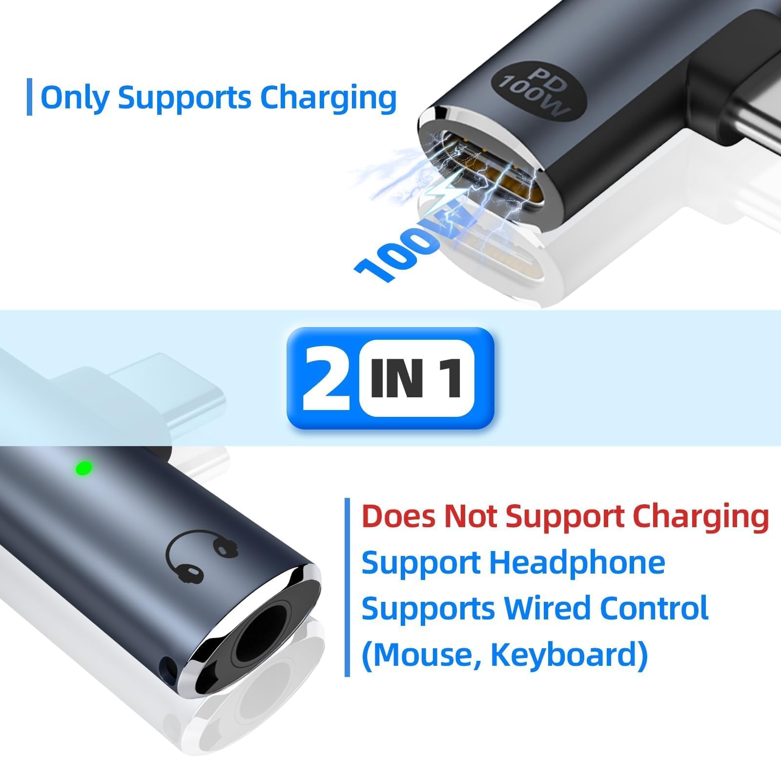 Adattatore per cuffie USB-C – 2 in 1 Ricarica Rapida da 100W e Adattatore Audio da 3.5mm per Telefoni e Dispositivi di Tipo C