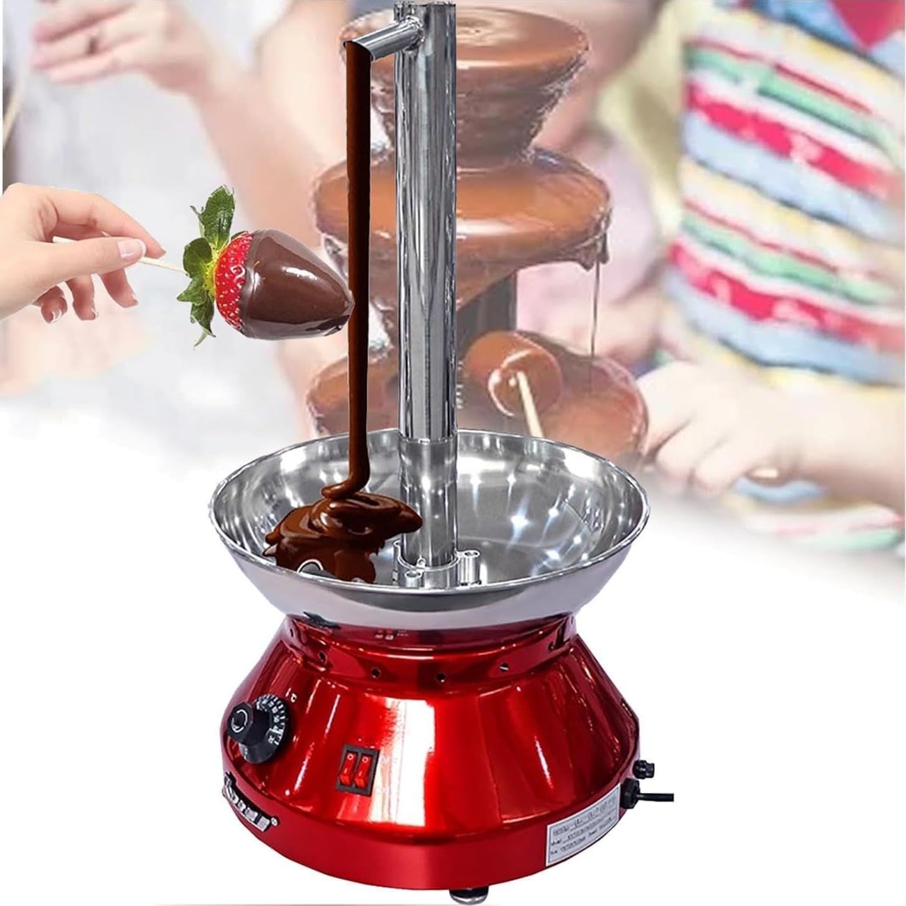 Chocolate Fountain Machine, Faucet Model Chocolate Waterfall Machine, Stainless Steel Chocolate Fondue Fountain, Chocolate Melting Pot, Designed to Keep Chocolate Melted, Red
