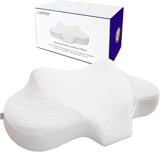 Ceither Soothing Cervical Pillow Memory Foam Ergonomic Contour For Neck And Shoulder Pain Relief With Cooling Cover Breathable Anti-mite Pillow For Side Back Stomach Sleepers Odorless Eco-Friendly