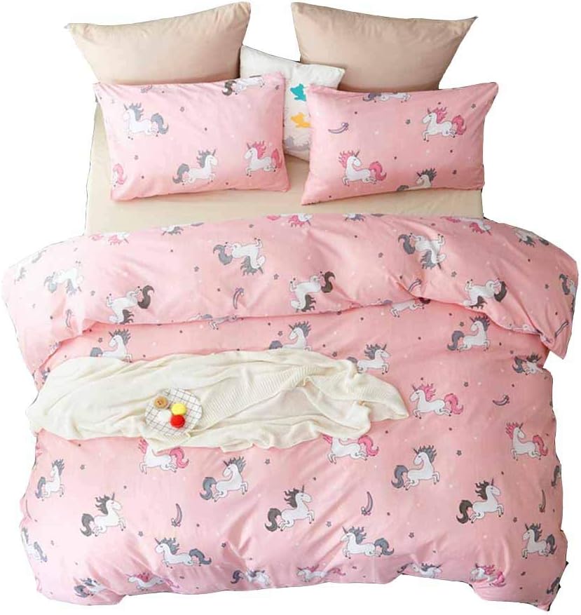 2 Pieces Pink Bedding Set Utral Soft Twin Unicorn Duvet Cover Twin for Kids Boys Girls(Twin,Pink)