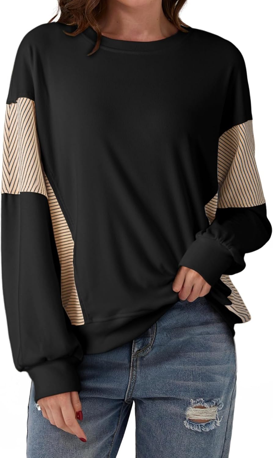 Dokotoo Women’s Sweatshirts Color Block Longs Sleeve Pullover Shirts Crewneck Fall Outfits Trendy