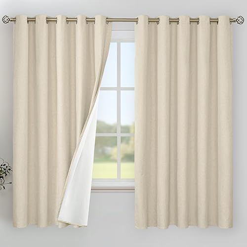 Miniatura 57 de YoungsTex Cortinas 100% opacas de lino natural de 84 pulgadas de largo para dormitorio, cortinas con aislamiento térmico con ojales, oscurecimiento