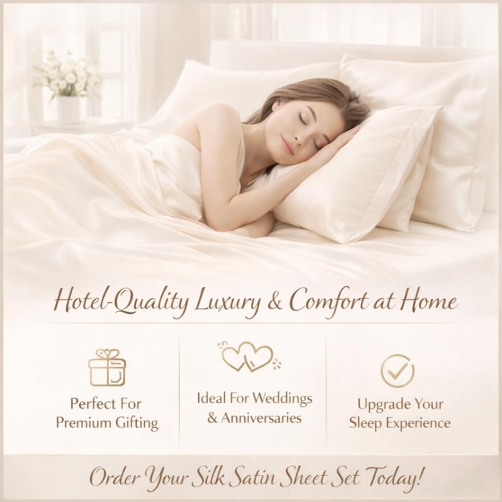 Silk Satin Sheet Set 4 Piece Queen – Luxury Soft Bed Sheets with Flat Sheet, Fitted Sheet & 2 Pillowcases, Cooling Breathable Satin Bedding Set.(Blood Red, Twin)