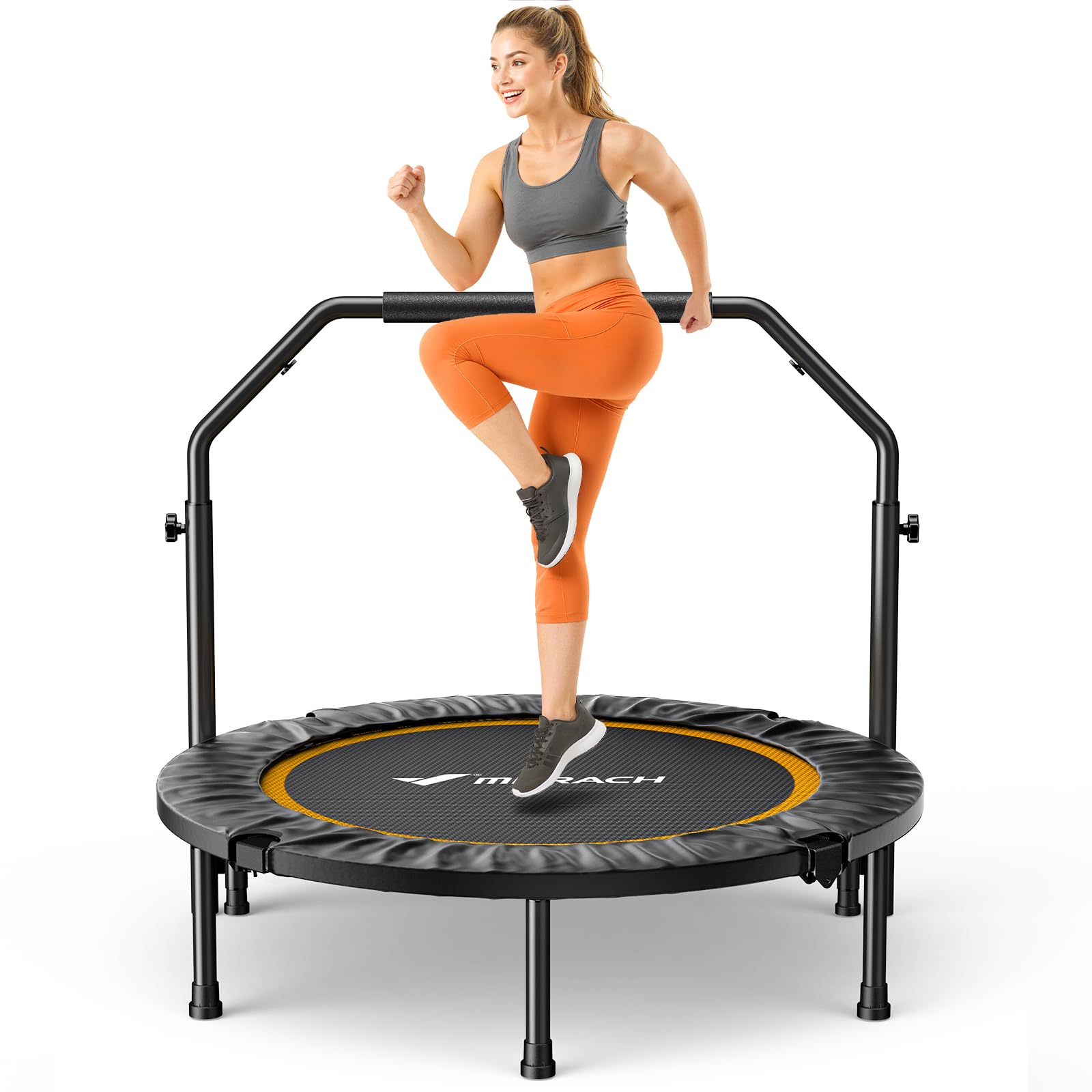 MERACH Mini Trampoline Fitness Adults - 40'' Foldable Trampolines with Adjustable Handle Max Load 330lb, Indoor Trampoline for Exercise Training Quie