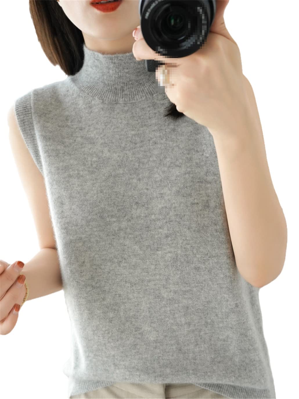 SaoBiiu Confortevole Sexy Mezzo Alto Collo Gilet Delle Donne Tinta Unita Pullover Senza Maniche Manica Corta T-Shirt, grigio, M