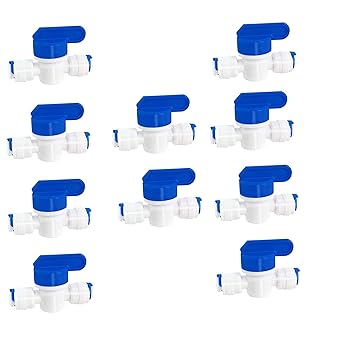 AQUALIQUID RO Inline Tube Tap Shut Off Ball Valve Quick Fitting Connection Aquarium Quick Connector for RO Water Reverse Osmosis System (Pack of 10) (1/4 Flushing Valve)