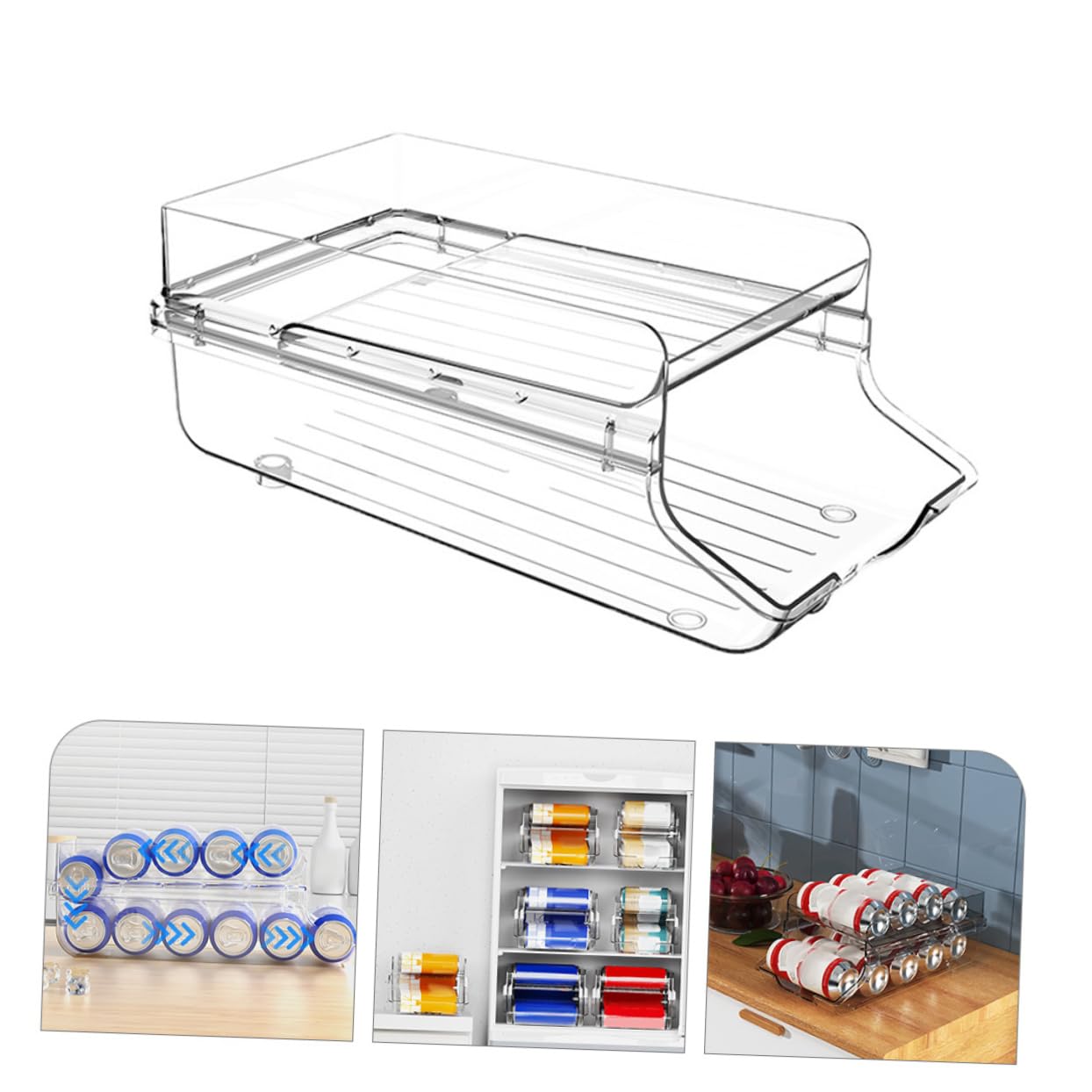 Organizador de Latas de Doble Capa Transparente de Plástico 1 Pieza | Dispensador Automático Ruedas, para Bebidas Enlatadas, Uso en Despensa y Nevera, Apto para Dormitorio y Rv