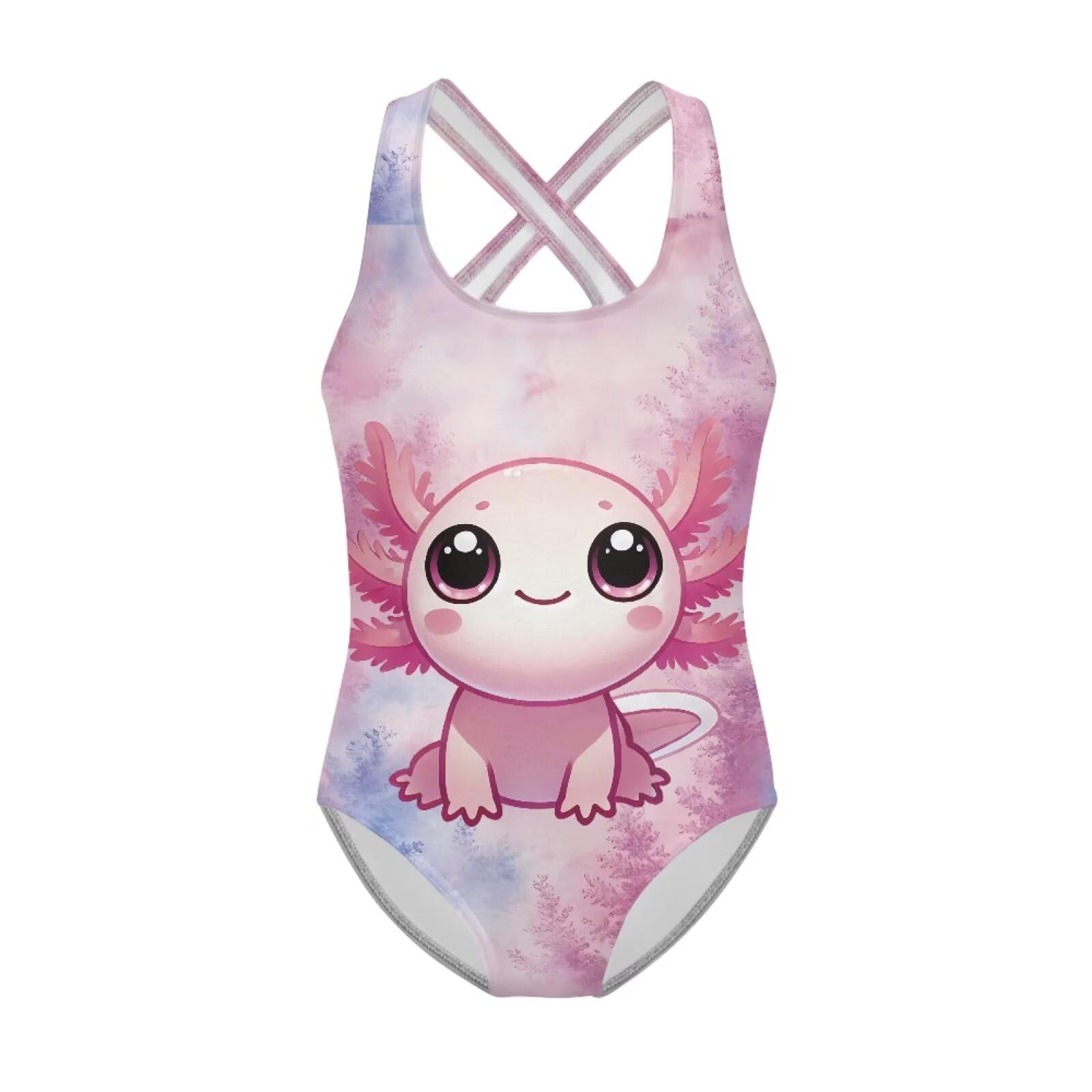 Girls One Piece Swimsuits Axolotl Cross Back Swimwear Beach Summer Quick Dry Beach Bathing Suit